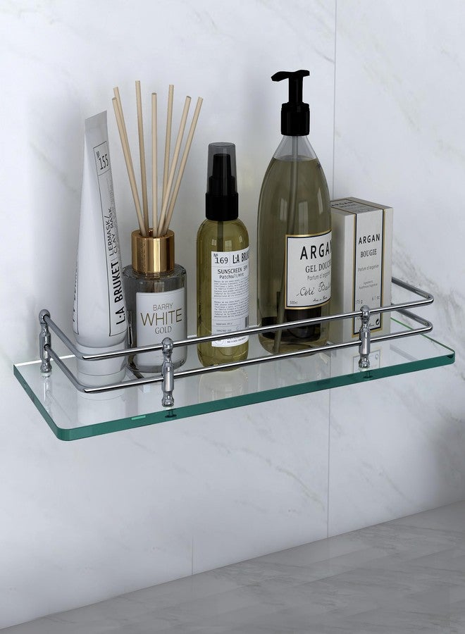 فورتون رف حمام زجاجي متعدد الأغراض معلق على الحائط من FORTUNE مقاس 15 × 6 بوصة مع حامل تخزين شفاف - (عبوة من قطعة واحدة) - Image 1